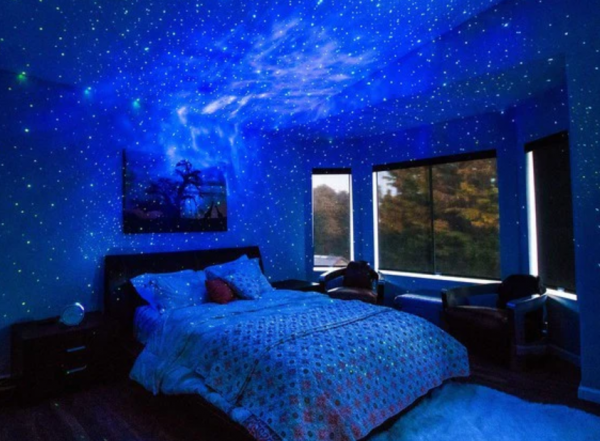 Kamar dengan dinding bercahaya yang menciptakan suasana bintang-bintang di langit malam